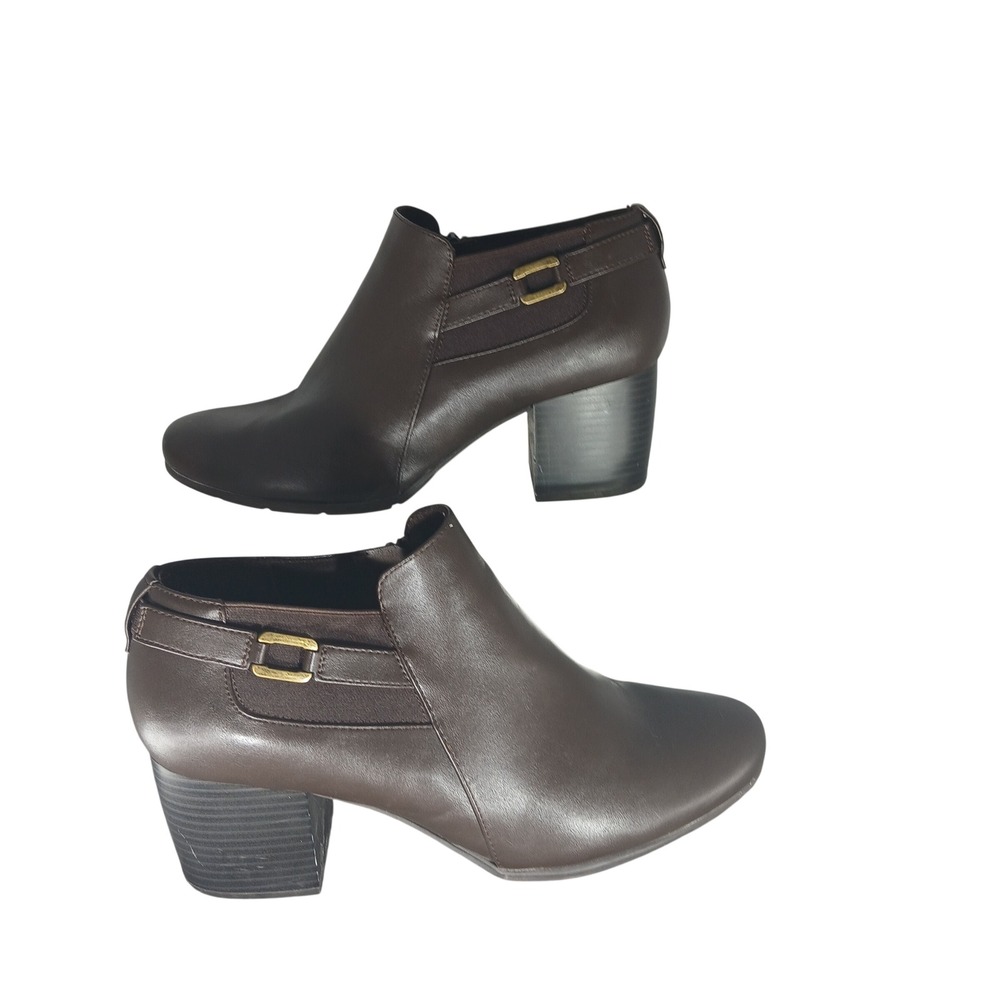 Croft & Barrow Ankle Boots 11 Brown Block Heel Side Zip Buckle Minimalist Office